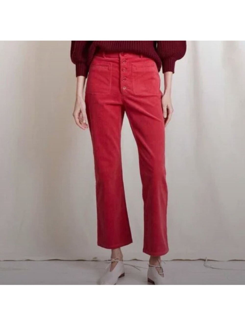 Apiece Apart Marston High-Waist Straight Pink Corduroy Button-Front Pants Size 2